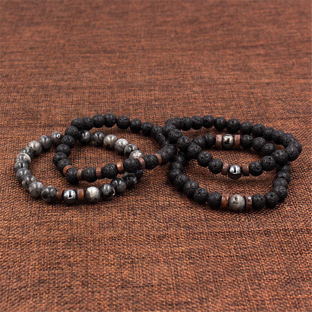 Pulsera de pareja de piedra de hierro negro de piedra volcánica al por mayor
